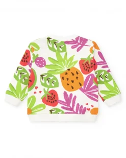 Sudadera blanca para niña con estampado tropical