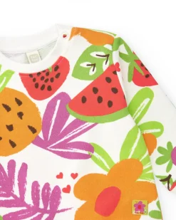 Sudadera blanca para niña con estampado tropical