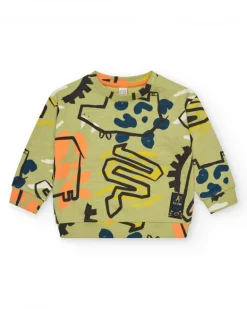 Sudadera caqui para niño con estampado de animales y detalles en color