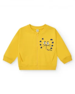 Sudadera de felpa para niño en amarillo con cuello redondo y acabados en canalé
