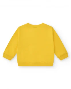 Sudadera de felpa para niño en amarillo con cuello redondo y acabados en canalé