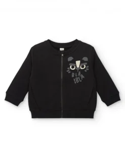 Sudadera felpa niño en negro con cremallera y diseño de tigre colección Cartoon Calling