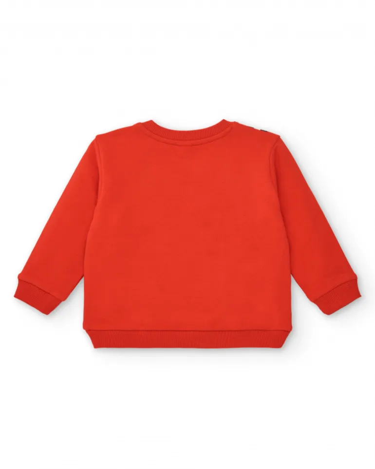 Sudadera niña en rojo con estampado de mochila y detalles divertidos colección Big BRains