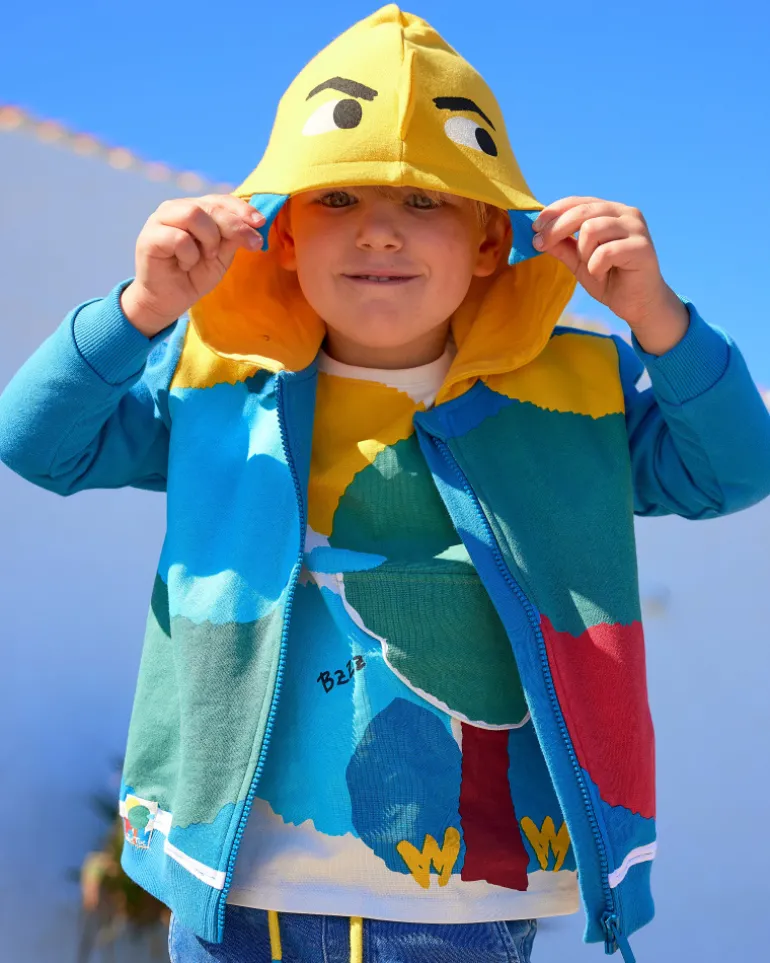 Sudadera niño en amarillo con capucha decorativa Happy Garden