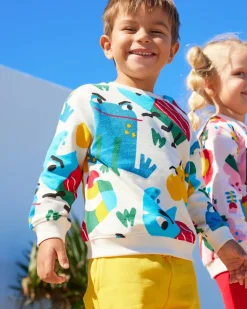 Sudadera niño en beige con estampado multicolor alegre Happy Garden