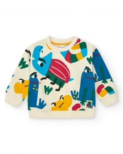 Sudadera niño en beige con estampado multicolor alegre Happy Garden