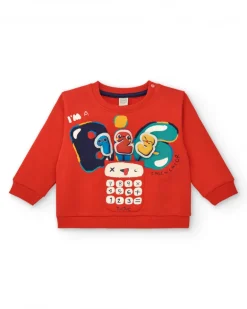 Sudadera niño en rojo con estampado de números y calculadora colección Big Brains