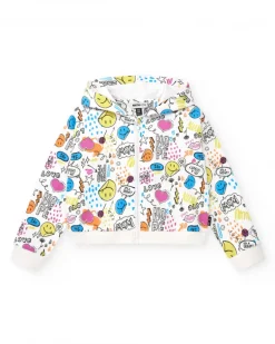 Sudadera para niña en blanco con capucha y cremallera