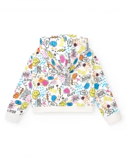 Sudadera para niña en blanco con capucha y cremallera