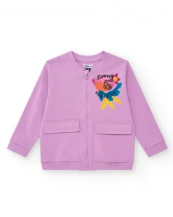 Sudadera para niña en lila con bolsillos frontales y cremallera