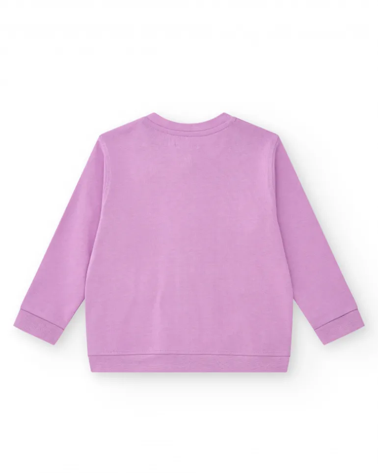 Sudadera para niña en lila con bolsillos frontales y cremallera