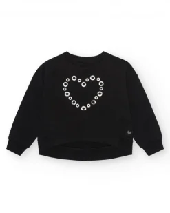 Sudadera para niña en negro de manga larga y corazón hecho de apliques