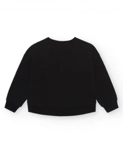 Sudadera para niña en negro de manga larga y corazón hecho de apliques
