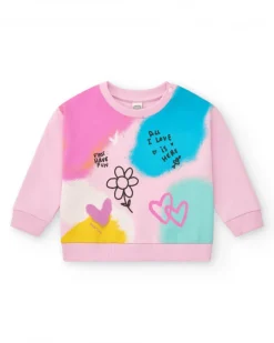 Sudadera para niña en rosa con estampado multicolor y mensajes