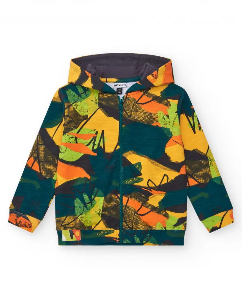 Sudadera para niño en amarillo con capucha y cremallera