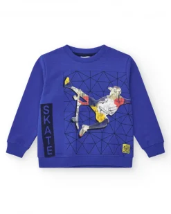 Sudadera para niño en azul con puños acanalados y cuello redondo