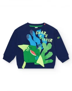 Sudadera para niño en azul marino con aletas 3D