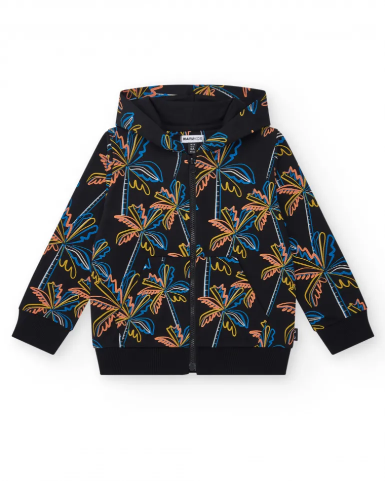 Sudadera para niño en negro con capucha y cremallera