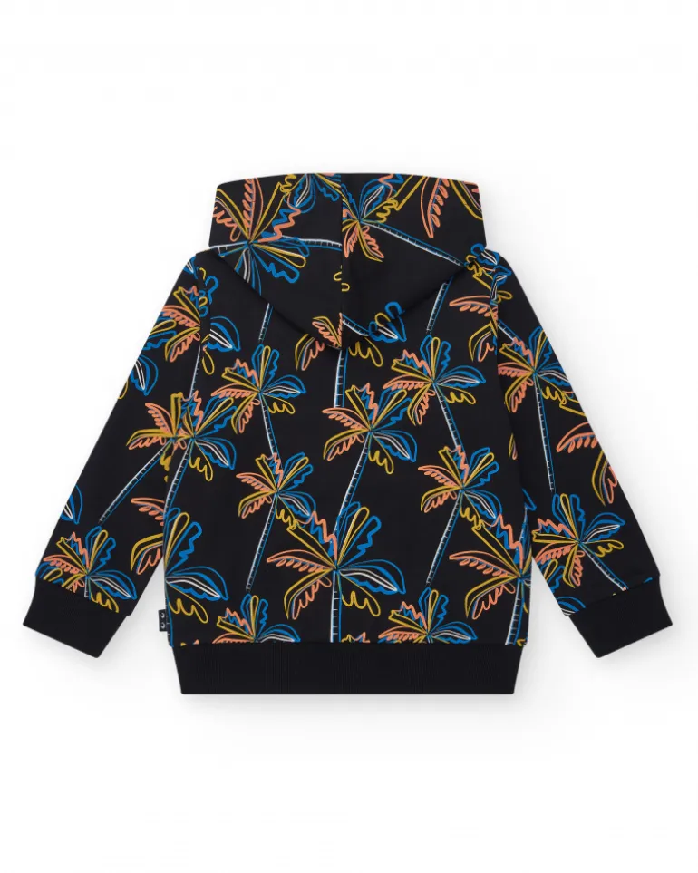 Sudadera para niño en negro con capucha y cremallera