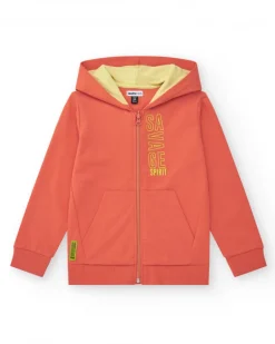 Sudadera para niño en rojo con capucha y cremallera
