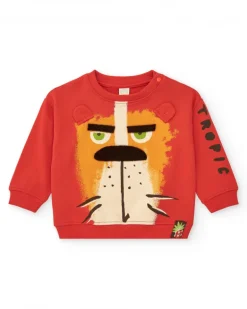 Sudadera roja para niño con león y orejas en 3D