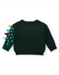 Suéter tejido para niño en verde con diseño de dinosaurio en relieve colección Cyber Dino