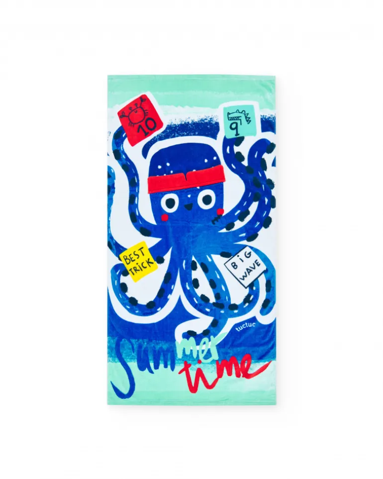 Toalla para niño en azul con diseño de pulpo