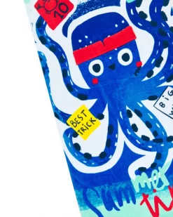 Toalla para niño en azul con diseño de pulpo