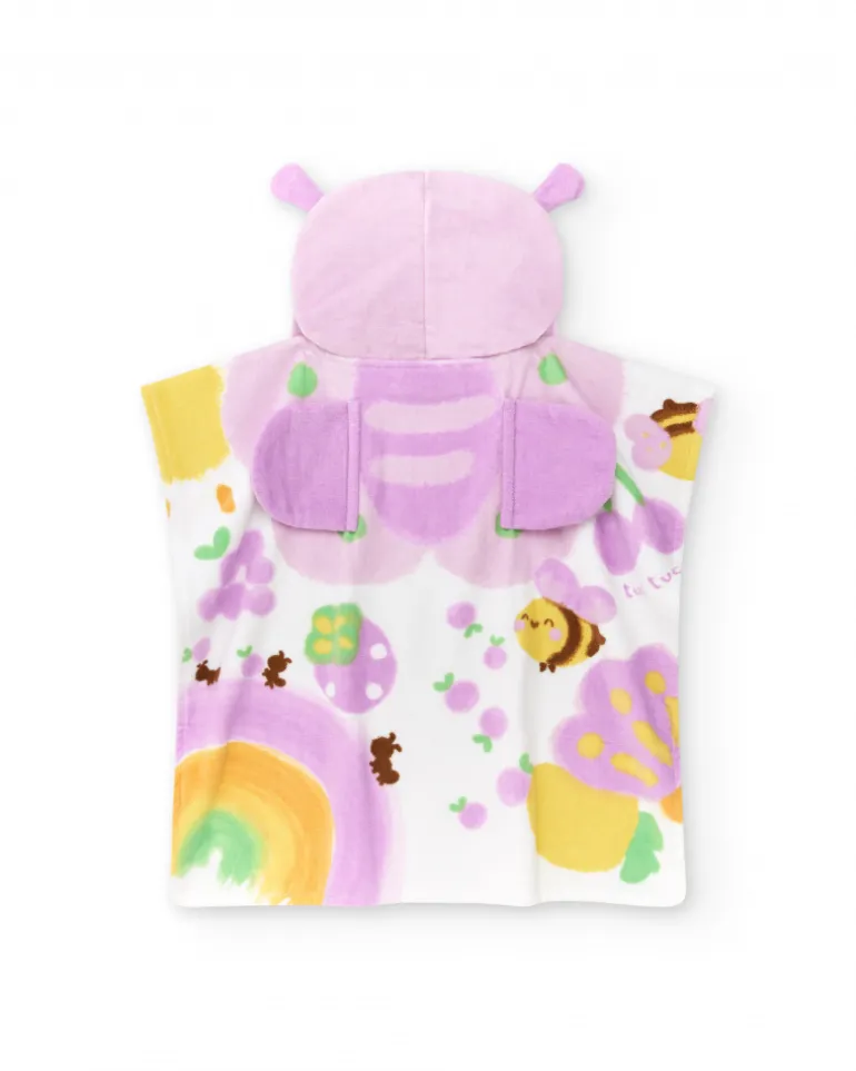 Toalla-poncho para niña color lila con estampado