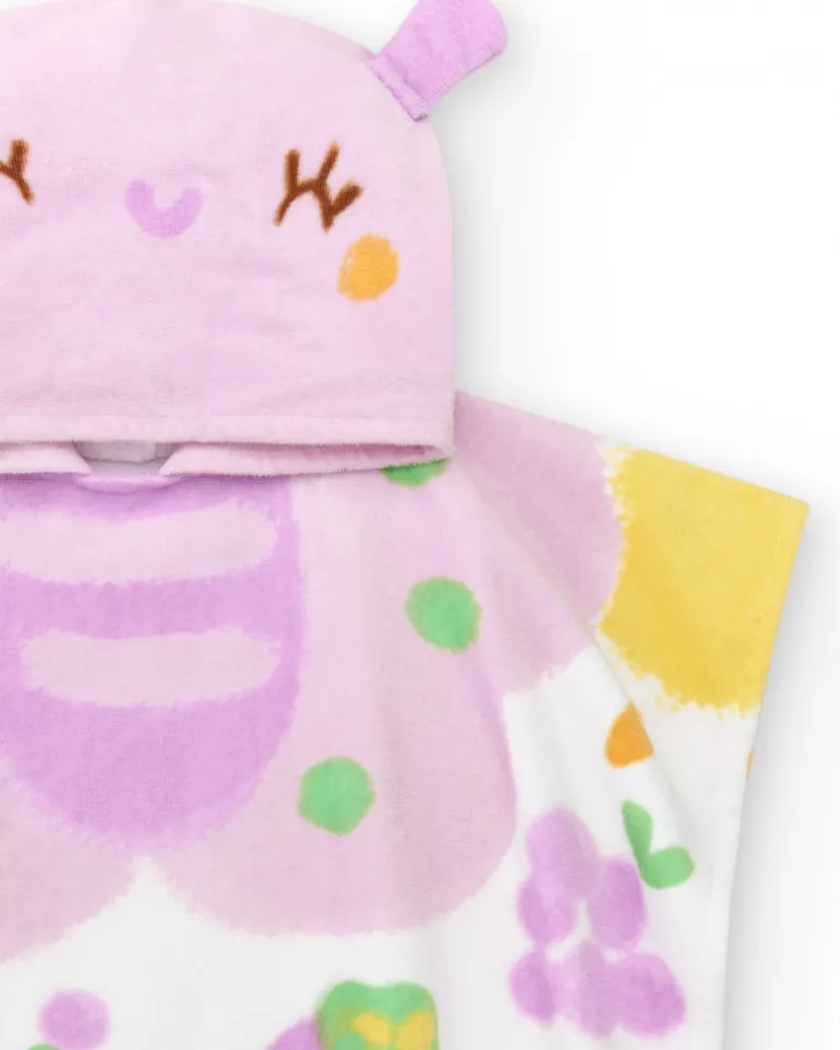 Toalla-poncho para niña color lila con estampado