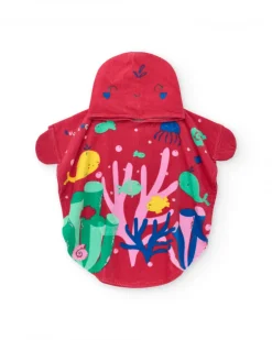 Toalla-poncho para niña con estampado marino y capucha bordada