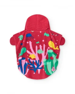 Toalla-poncho para niña con estampado marino y capucha bordada