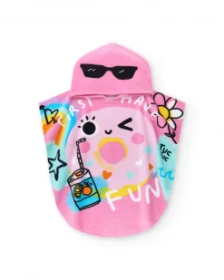 Toalla-poncho para niña en rosa con donut y gafas