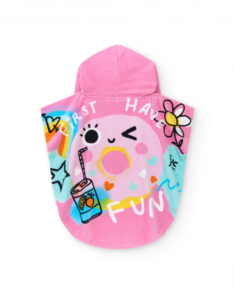 Toalla-poncho para niña en rosa con donut y gafas