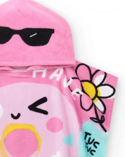 Toalla-poncho para niña en rosa con donut y gafas