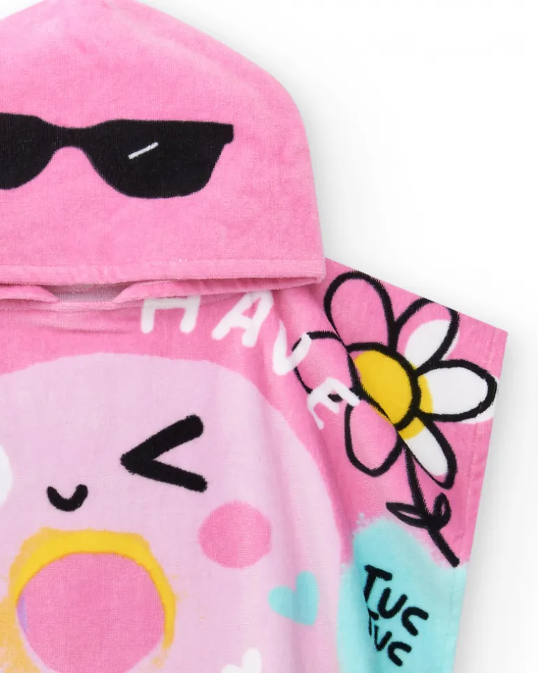 Toalla-poncho para niña en rosa con donut y gafas