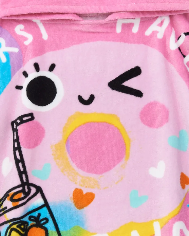 Toalla-poncho para niña en rosa con donut y gafas