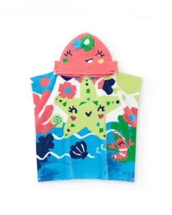 Toalla-poncho para niño con estrella de mar y motivos marinos