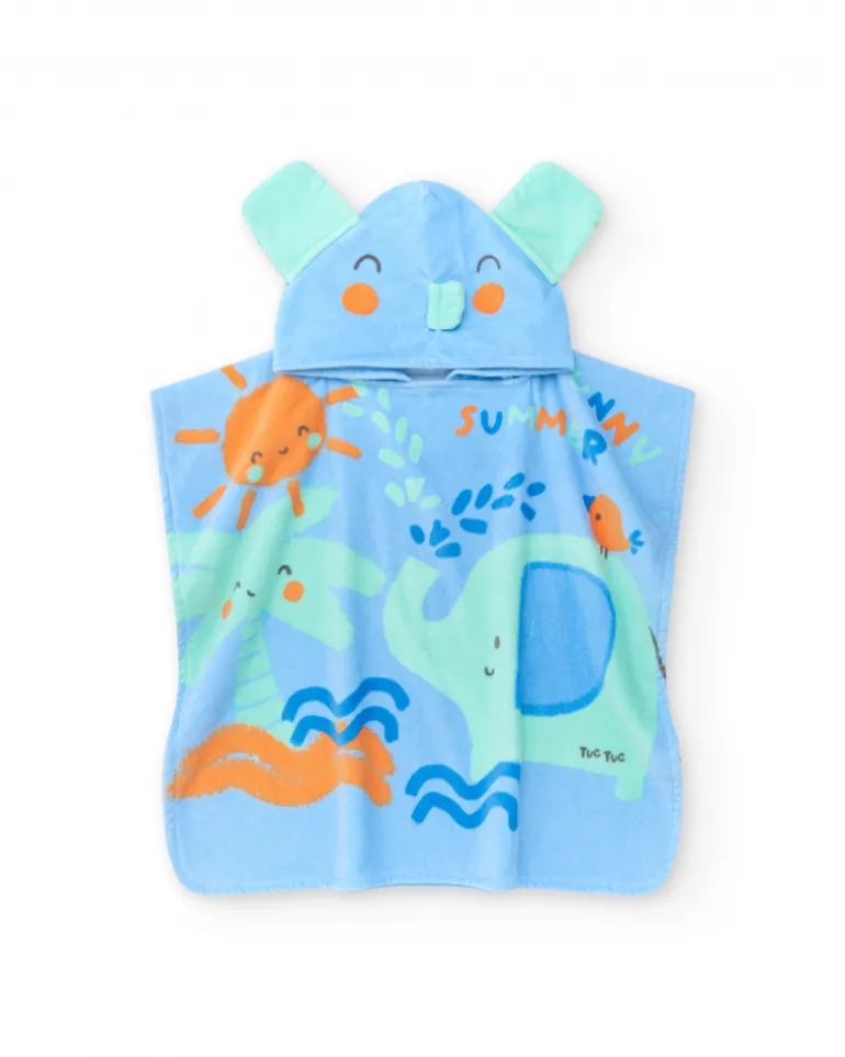 Toalla-poncho para niño con estampado de elefantes y capucha con orejitas