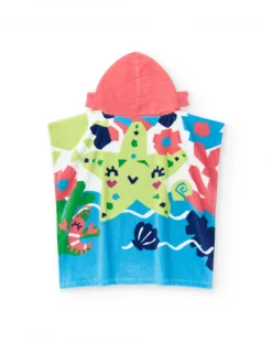Toalla-poncho para niño con estrella de mar y motivos marinos