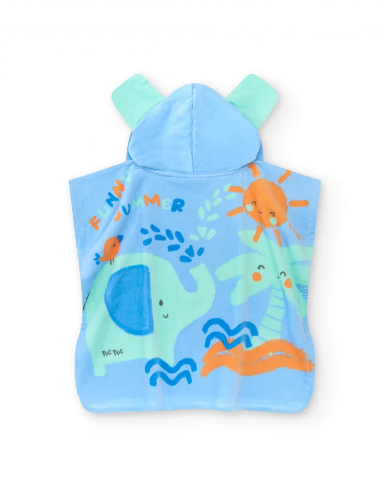 Toalla-poncho para niño con estampado de elefantes y capucha con orejitas