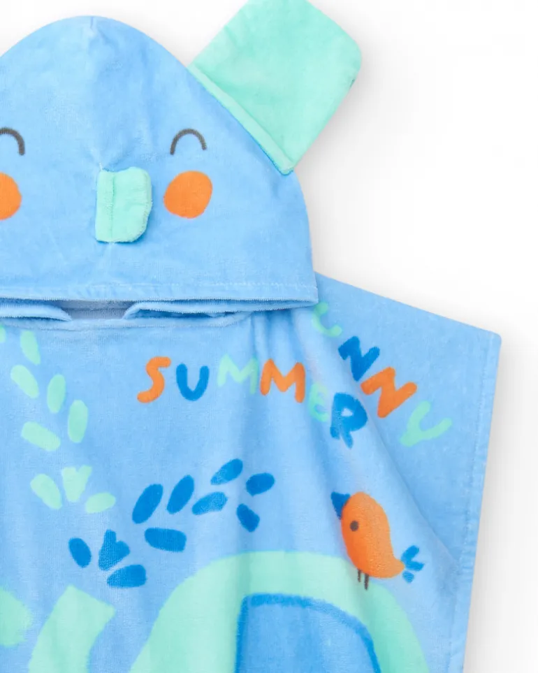 Toalla-poncho para niño con estampado de elefantes y capucha con orejitas