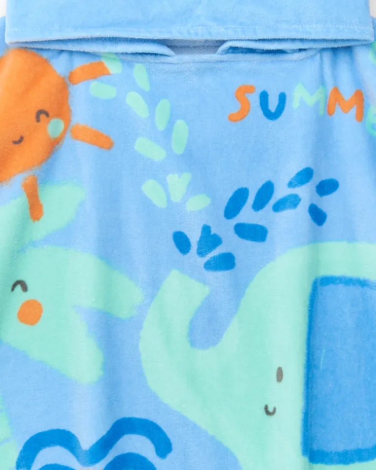 Toalla-poncho para niño con estampado de elefantes y capucha con orejitas