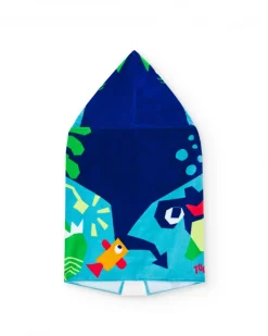 Toalla-poncho para niño en azul y verde con tiburón