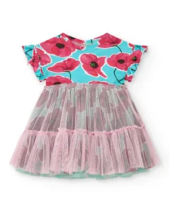 Vestido azul floral para niña con falda de tul