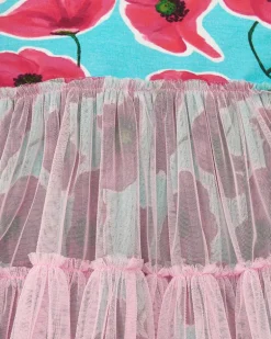 Vestido azul floral para niña con falda de tul