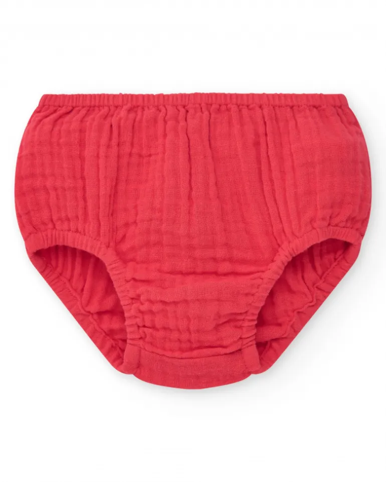 Vestido blanco de cuadros rojos con culetín rojo a juego