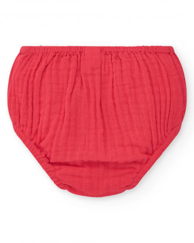 Vestido blanco de cuadros rojos con culetín rojo a juego