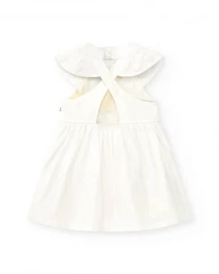 Vestido blanco para niña con estampado floral amarillo y volantes
