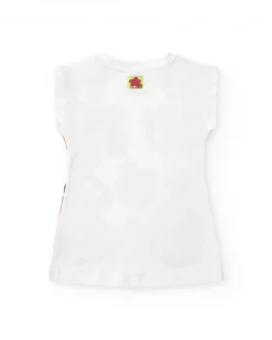 Vestido blanco sin mangas para niña con estampado tropical